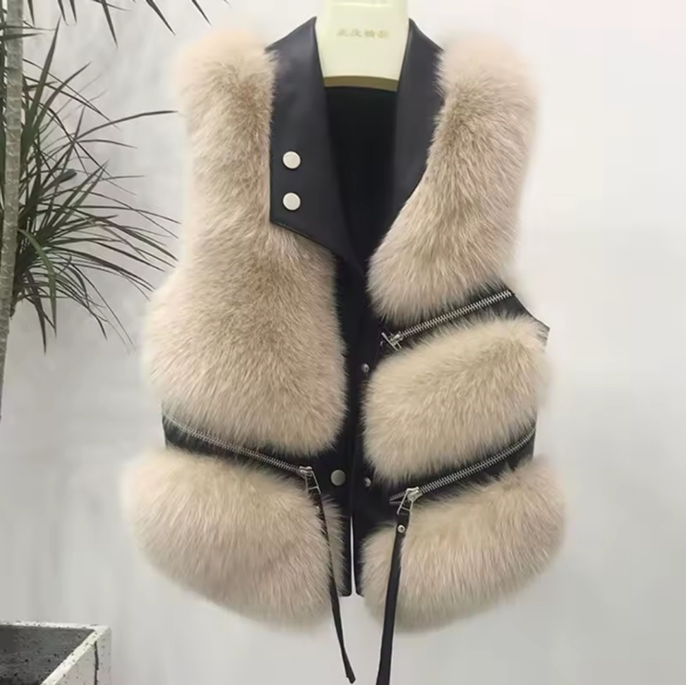 Faux Fur Coat Women's Vest Short Clothing Autumn WinterPatchwork Slim Fashion - Picture 1 of 6